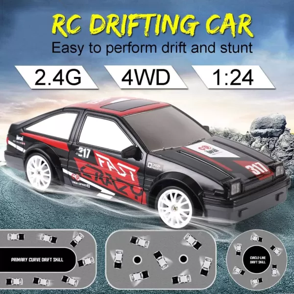 imageLiberty Imports RC Drift Car 124 24GHz 4WD Remote Control Sport Racing OnRoad Vehicle with LED Light Batteries and Drift Tires BlueBlack