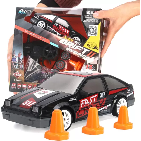 imageLiberty Imports RC Drift Car 124 24GHz 4WD Remote Control Sport Racing OnRoad Vehicle with LED Light Batteries and Drift Tires BlueBlack