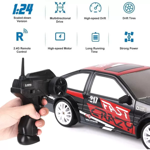imageLiberty Imports RC Drift Car 124 24GHz 4WD Remote Control Sport Racing OnRoad Vehicle with LED Light Batteries and Drift Tires BlueBlack