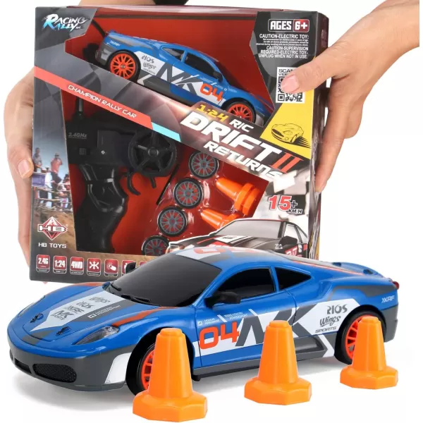 imageLiberty Imports RC Drift Car 124 24GHz 4WD Remote Control Sport Racing OnRoad Vehicle with LED Light Batteries and Drift Tires BlueBlue