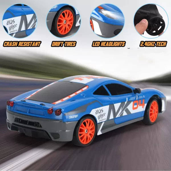 imageLiberty Imports RC Drift Car 124 24GHz 4WD Remote Control Sport Racing OnRoad Vehicle with LED Light Batteries and Drift Tires BlueBlue