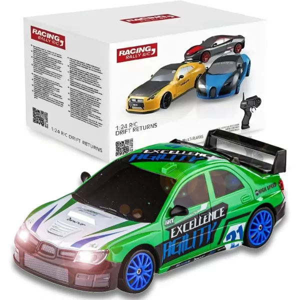 imageLiberty Imports RC Drift Car 124 24GHz 4WD Remote Control Sport Racing OnRoad Vehicle with LED Light Batteries and Drift Tires BlueGreen