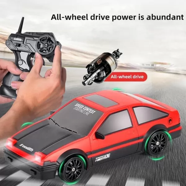imageLiberty Imports RC Drift Car 124 24GHz 4WD Remote Control Sport Racing OnRoad Vehicle with LED Light Batteries and Drift Tires BlueRed