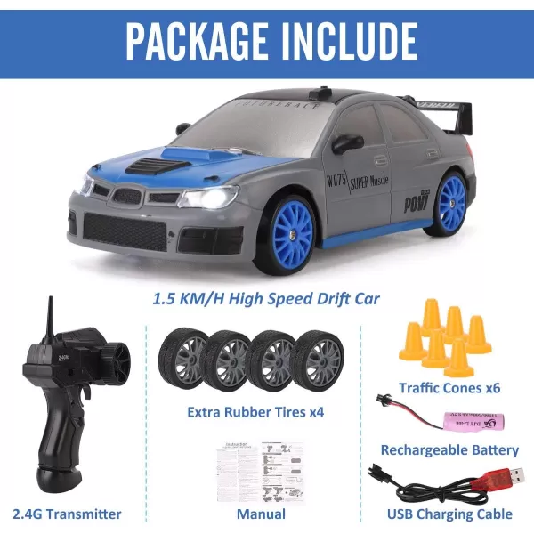 imageLiberty Imports RC Drift Car 124 24GHz 4WD Remote Control Sport Racing OnRoad Vehicle with LED Light Batteries and Drift Tires BlueSilver