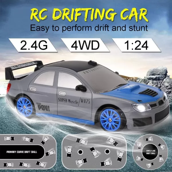 imageLiberty Imports RC Drift Car 124 24GHz 4WD Remote Control Sport Racing OnRoad Vehicle with LED Light Batteries and Drift Tires BlueSilver