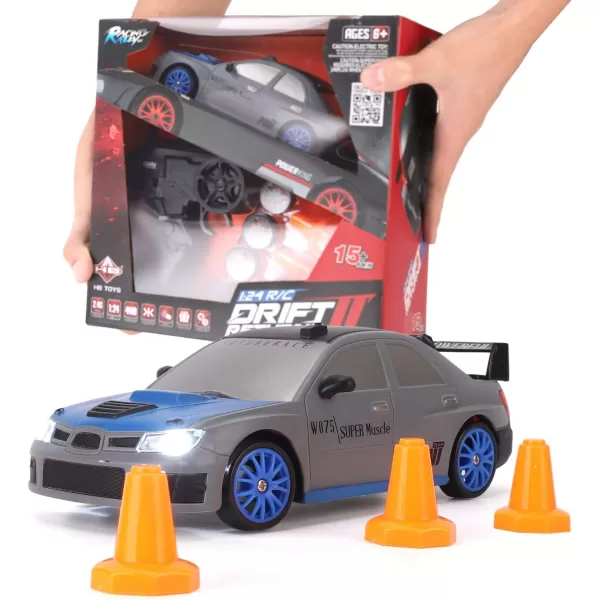 imageLiberty Imports RC Drift Car 124 24GHz 4WD Remote Control Sport Racing OnRoad Vehicle with LED Light Batteries and Drift Tires BlueSilver