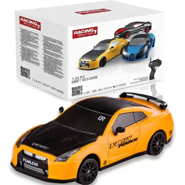 imageLiberty Imports RC Drift Car 124 24GHz 4WD Remote Control Sport Racing OnRoad Vehicle with LED Light Batteries and Drift Tires BlueYellow