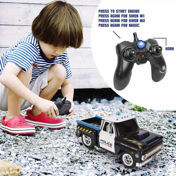 imageLiberty Imports RC Remote Control Police Pickup Truck Toy Vehicle with Lights and Sirens  116 Rechargeable Radio Control Cop Car for Kids
