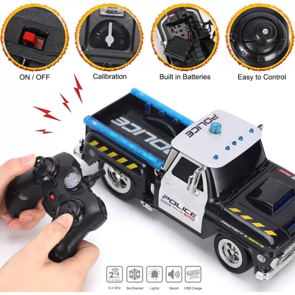 imageLiberty Imports RC Remote Control Police Pickup Truck Toy Vehicle with Lights and Sirens  116 Rechargeable Radio Control Cop Car for Kids