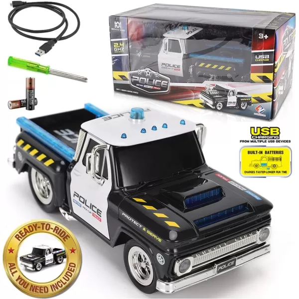 imageLiberty Imports RC Remote Control Police Pickup Truck Toy Vehicle with Lights and Sirens  116 Rechargeable Radio Control Cop Car for Kids