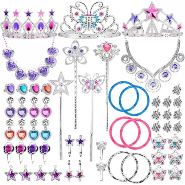 imageLiberty Imports 50 PCS Princess Jewelry Dress Up Accessories Pretend Play Set Jewelry Party Favors for Girls Cosplay Party Favors with Crown Wand Ring Earring Necklace