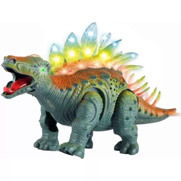 imageLiberty Imports Electronic Walking Jurassic Stegosaurus Dinosaur Toy Figure with Swinging Tail Action Roaring Sounds and LED Lights  Battery Operated Dino Gift for Kids Boys Girls