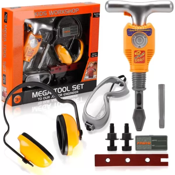 imageLiberty Imports Junior Engineer Jackhammer Toy Construction Tool Drill with Earmuffs Safety Goggles and Accessories