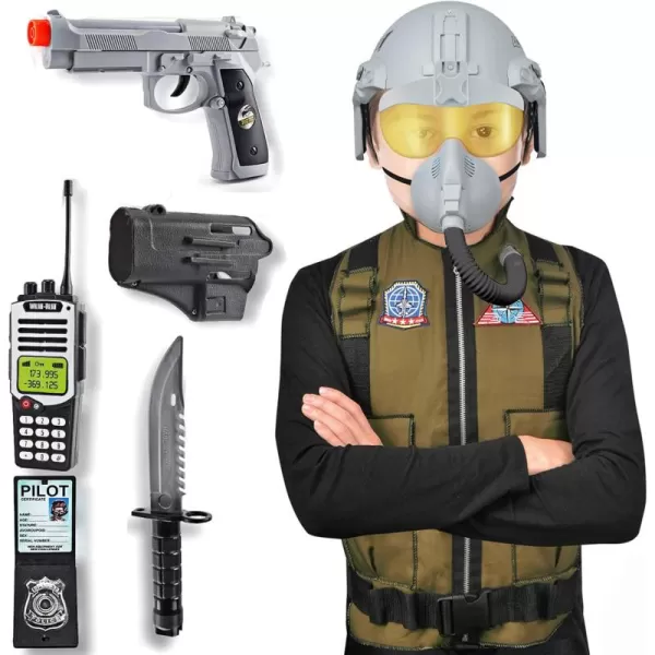 imageLiberty Imports Kids Costume Dress Up Deluxe Role Play Set with Helmet Night Vision Monocular Guns Weapons AccessoriesAir Pilot