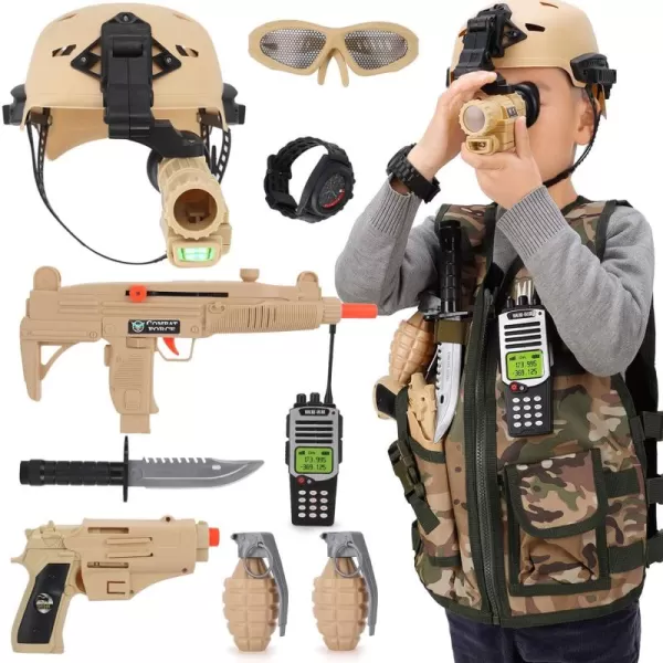 imageLiberty Imports Kids Costume Dress Up Deluxe Role Play Set with Helmet Night Vision Monocular Guns Weapons AccessoriesArmy