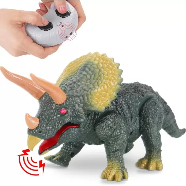 imageLiberty Imports Kids RC Triceratops LED Infrared Remote Control Toy Remote Control Dinosaur with Realistic Roaring Sounds ampamp Lights Battery Operated Moving Dino RobotTriceratops