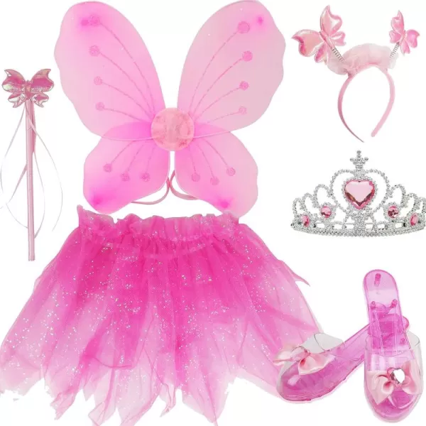 imageLiberty Imports Little Fairy Princess Wings Dress Up Pretend Role Play Costume Set with Tutu Wand Tiara Shoes for Toddlers Kids Girls