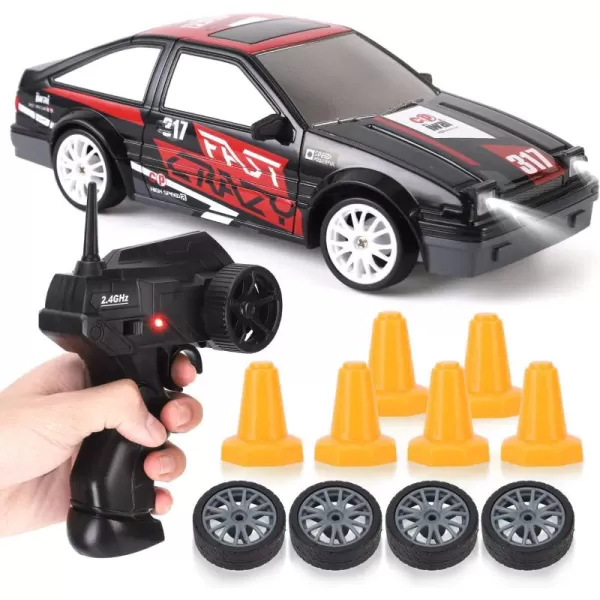 imageLiberty Imports RC Drift Car 124 24GHz 4WD Remote Control Sport Racing OnRoad Vehicle with LED Light Batteries and Drift Tires BlueBlack