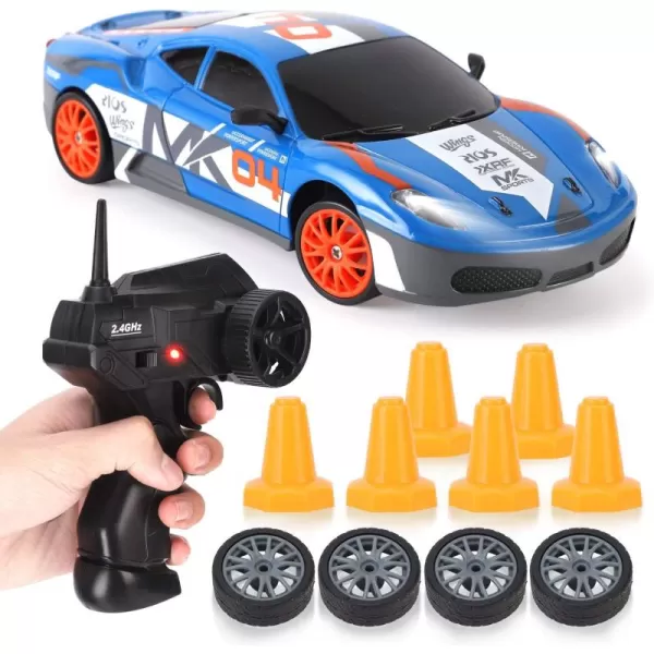 imageLiberty Imports RC Drift Car 124 24GHz 4WD Remote Control Sport Racing OnRoad Vehicle with LED Light Batteries and Drift Tires BlueBlue