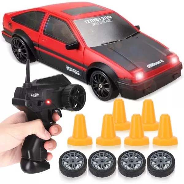 imageLiberty Imports RC Drift Car 124 24GHz 4WD Remote Control Sport Racing OnRoad Vehicle with LED Light Batteries and Drift Tires BlueRed