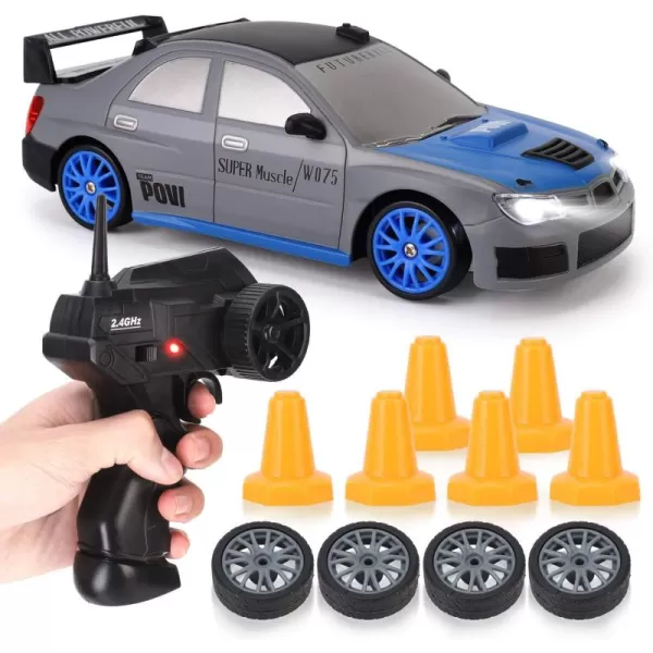 imageLiberty Imports RC Drift Car 124 24GHz 4WD Remote Control Sport Racing OnRoad Vehicle with LED Light Batteries and Drift Tires BlueSilver