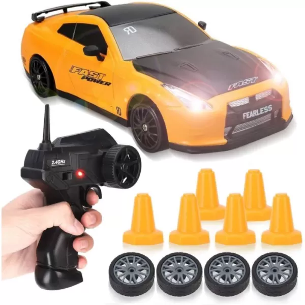 imageLiberty Imports RC Drift Car 124 24GHz 4WD Remote Control Sport Racing OnRoad Vehicle with LED Light Batteries and Drift Tires BlueYellow