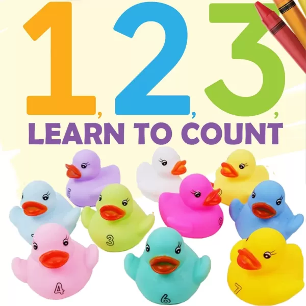 image10 Pack Numbers Counting Rubber Ducks Colorful Bath Toys  1 2 3 Learn to Count Numeracy Early Learning Educational Bathtime Squeak Duckies Bathtub Set for Kids Toddlers