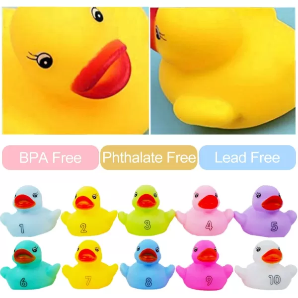 image10 Pack Numbers Counting Rubber Ducks Colorful Bath Toys  1 2 3 Learn to Count Numeracy Early Learning Educational Bathtime Squeak Duckies Bathtub Set for Kids Toddlers