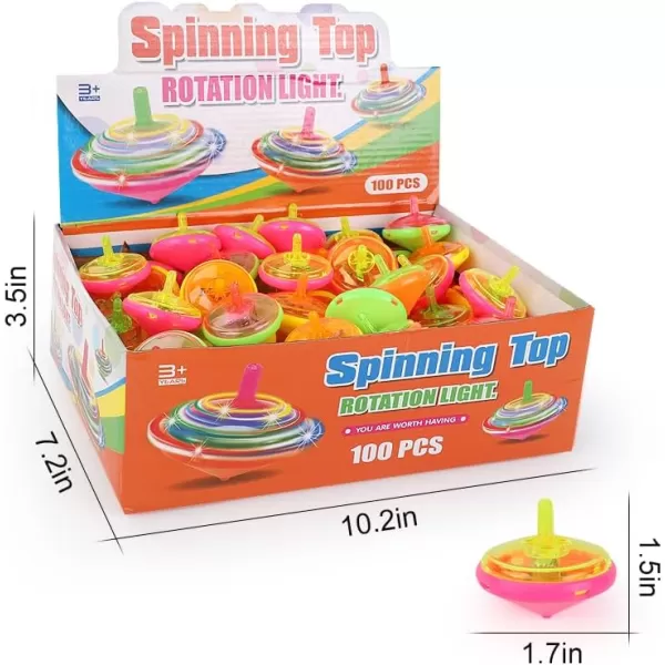 image100 Pieces LED Light Up Flashing Mini Spinning Tops with Gyroscope  Kids Novelty Bulk Spin Toys Party Favors Bundle Pack Multicolored