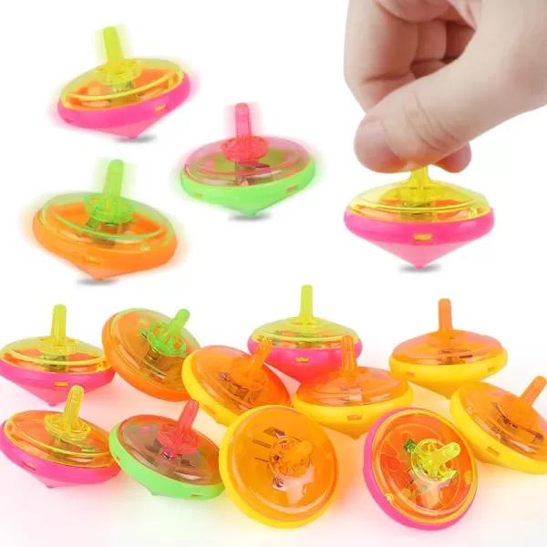 image100 Pieces LED Light Up Flashing Mini Spinning Tops with Gyroscope  Kids Novelty Bulk Spin Toys Party Favors Bundle Pack Multicolored