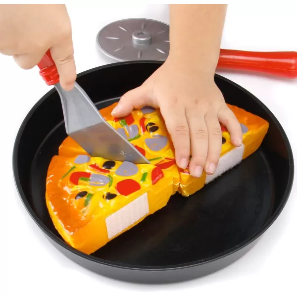 image11 PCS Pizza Party Toy Play Set for Kids Pizza Pie Pretend Play Food  Slice and Serve Plastic Kitchen Cooking and Cutting Playset