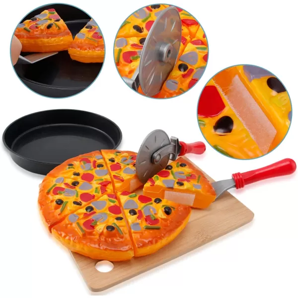 image11 PCS Pizza Party Toy Play Set for Kids Pizza Pie Pretend Play Food  Slice and Serve Plastic Kitchen Cooking and Cutting Playset