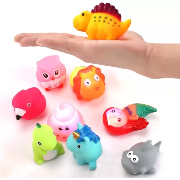 image12 PCS Light Up Bath Toys with Duck Mesh Tub Storage Organizer Toddler Flashing Color Changing LED Bathtub Mermaid Toy in Water for Kids