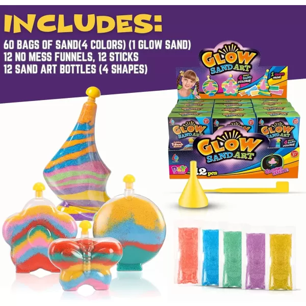 image12 Pack Create Your Own Magic Sand Art Glitter Activity  Glow in the Dark Colored Custom Sand Kits for Kids  Includes 12 Bottles Funnels Sticks 60 Bags of Colorful Sand  DIY Arts and Crafts