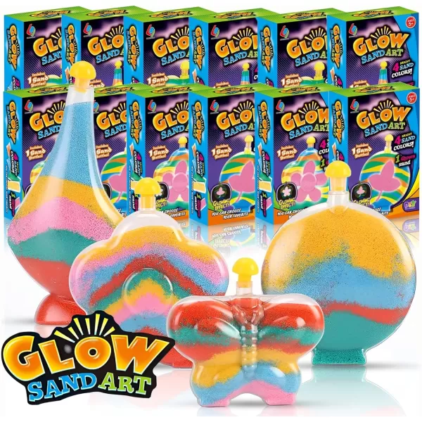 image12 Pack Create Your Own Magic Sand Art Glitter Activity  Glow in the Dark Colored Custom Sand Kits for Kids  Includes 12 Bottles Funnels Sticks 60 Bags of Colorful Sand  DIY Arts and Crafts