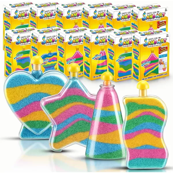 image12 Pack Sand Art Kits for Kids  Create Your Own Colored Sand Art Includes 12 Bottles Funnels Sticks 48 Bags of Sand for Arts and Crafts Schools Birthday Party Favors Bulk 1 Dozen