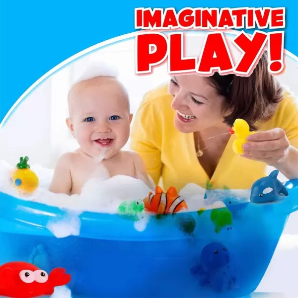 image15 PCS Ocean Animals Rubber Bath Toy Water Squirters with Floating Bathtub Squeeze and Play Soft Sea Creatures anf Fishing Net for Baby Toddlers and Kids