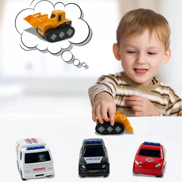 image16Piece Diecast Metal Toy Car Set  Fun Play Trucks with Police Construction Ambulance ampamp Firetruck Vehicles in 4 Storage Tubes  Perfect for Party Favors ampamp Kids
