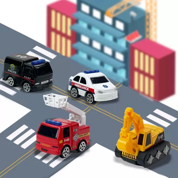 image16Piece Diecast Metal Toy Car Set  Fun Play Trucks with Police Construction Ambulance ampamp Firetruck Vehicles in 4 Storage Tubes  Perfect for Party Favors ampamp Kids