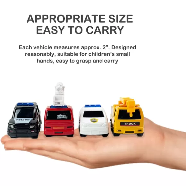 image16Piece Diecast Metal Toy Car Set  Fun Play Trucks with Police Construction Ambulance ampamp Firetruck Vehicles in 4 Storage Tubes  Perfect for Party Favors ampamp Kids