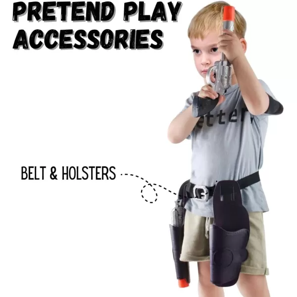 image2 Pack Kids Western Dual Cowboy Pistols Belt and Holster Set  Battery Operated 11quot Wild West Outlaw Toy Guns with Realistic Sounds for Role Play Cosplay Costume Accessories Stage Props