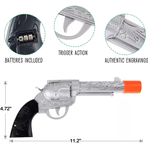 image2 Pack Kids Western Dual Cowboy Pistols Belt and Holster Set  Battery Operated 11quot Wild West Outlaw Toy Guns with Realistic Sounds for Role Play Cosplay Costume Accessories Stage Props