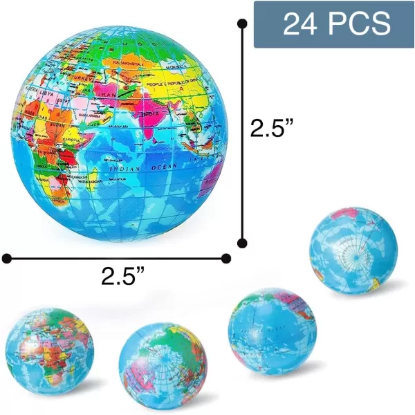 image24 Pack  Mini Soft Foam Earth Squeeze Balls 25quot Toy Stress Relief Bulk Educational Novelties for Kids School Classroom Party Favors Rewards