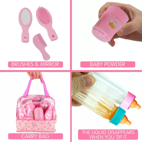 image28 PCS Baby Doll Accessories Complete Car Set  Doll Feeding Pretend Playset for Kids Girls with Magic Milk Bottles in a Storage Bag