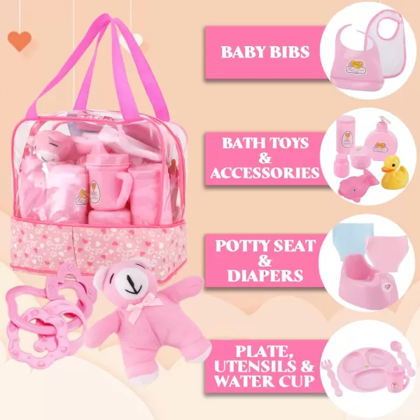 image28 PCS Baby Doll Accessories Complete Car Set  Doll Feeding Pretend Playset for Kids Girls with Magic Milk Bottles in a Storage Bag