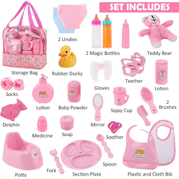 image28 PCS Baby Doll Accessories Complete Car Set  Doll Feeding Pretend Playset for Kids Girls with Magic Milk Bottles in a Storage Bag