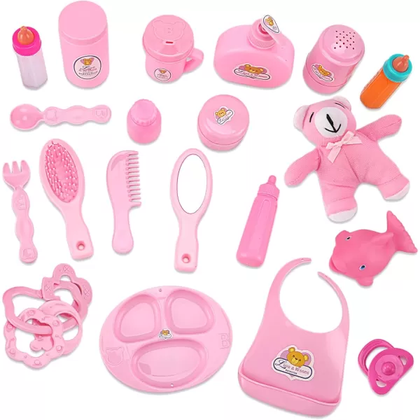 image28 PCS Baby Doll Accessories Complete Car Set  Doll Feeding Pretend Playset for Kids Girls with Magic Milk Bottles in a Storage Bag