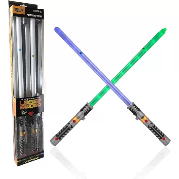 image2in1 LED Light Up Sabers Dual Bladed Toy Saber Swords Set for Kids with FX Power Up and Motion Sensitive Sound Effects for Cosplay