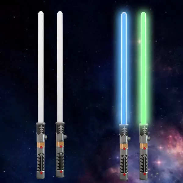 image2in1 LED Light Up Sabers Dual Bladed Toy Saber Swords Set for Kids with FX Power Up and Motion Sensitive Sound Effects for Cosplay