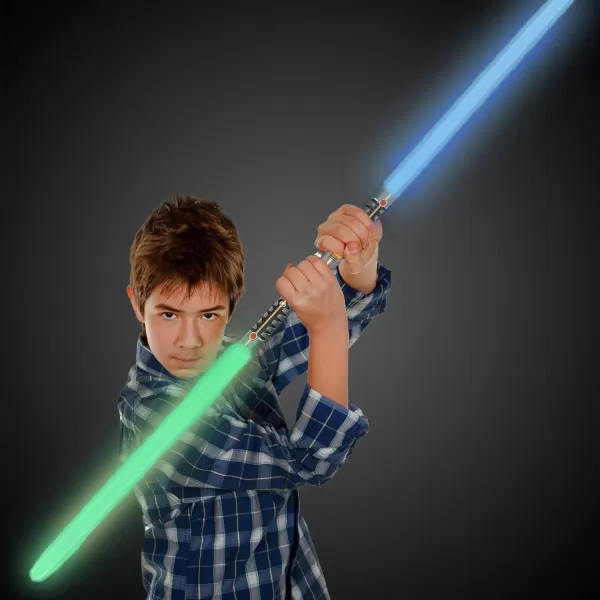 image2in1 LED Light Up Sabers Dual Bladed Toy Saber Swords Set for Kids with FX Power Up and Motion Sensitive Sound Effects for Cosplay